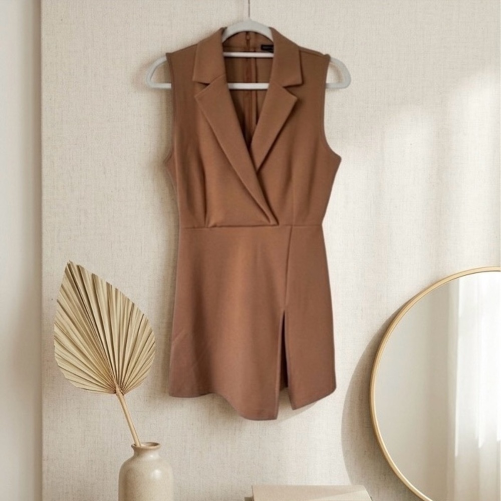 Fashion Nova Tan Business Blazer Romper